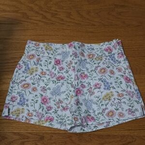 Janie and Jack Floral High Waist Shorts - Pink, Purple, Yellow on White
